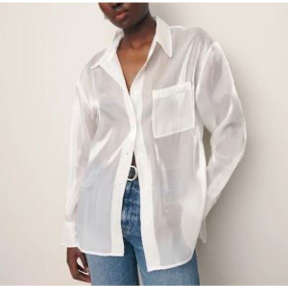 NWT Reformation Will White Sheer Long Sleeve Collared Button Up Small - Picture 1 of 5
